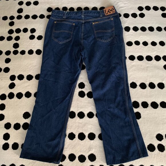 Vintage 80s 90s Lee Jeans Blue Straight Leg Workwear Western Dark Wash Denim - Picture 1 of 14